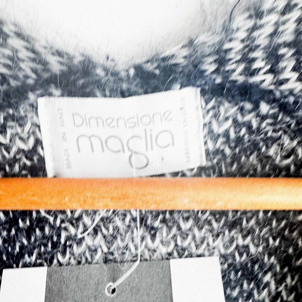 Dimensione Maglia Houndstooth Plaid Grey Navy Blue Mohair Blend Cardigan OS - Picture 5 of 8